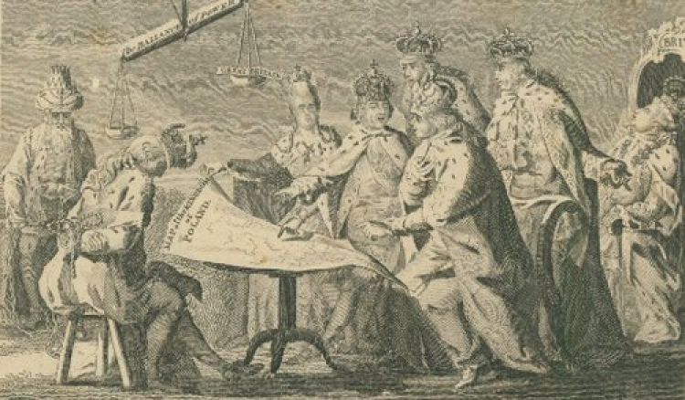 "Obraz Europy w lipcu 1772" - alegoria I rozbioru Polski. Źródło: CBN Polona "Obraz Europy w lipcu 1772" - alegoria I rozbioru Polski. Źródło: CBN Polona